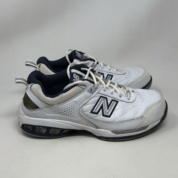 New Balance 806 Tennis Shoes Mens 9 2E Wide White Blue Leather Walking Sneakers - Picture 1 of 16
